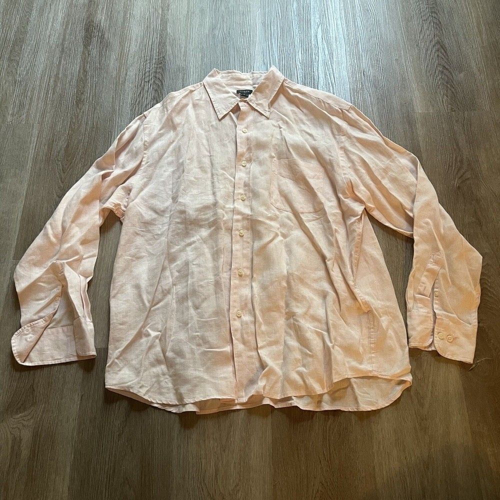 J. Crew Pink Linen Cotton Blend Button Pocket Shirt Collared Mens XL